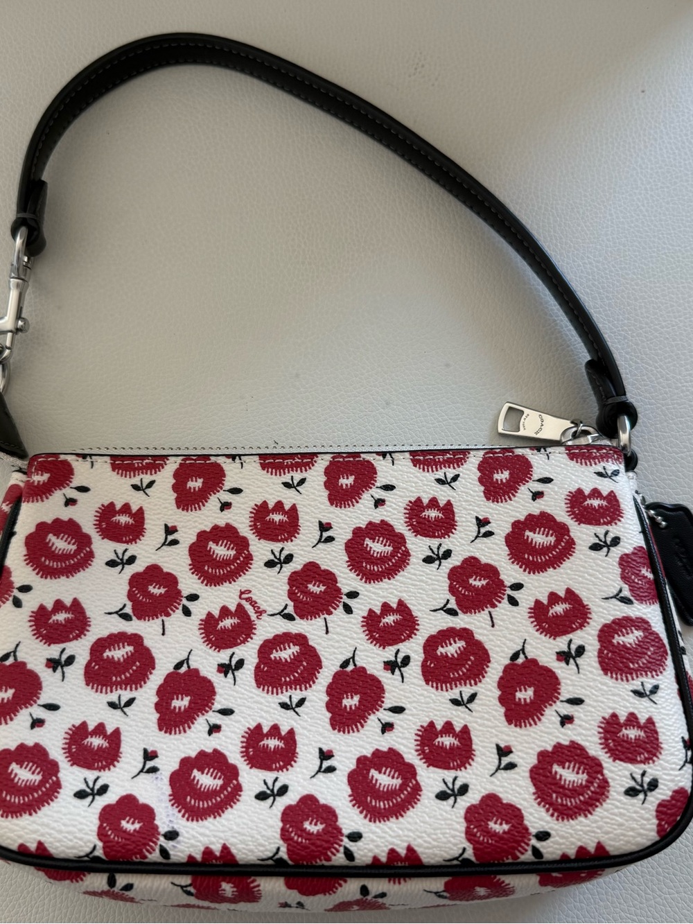 Coach Nolita 19 Red Floral Shoulder Bag Leather Wristlet with Black Strap